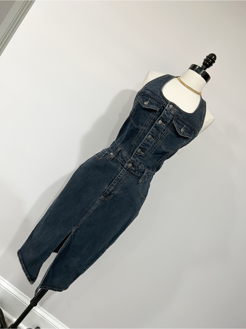 Universal Thread Dark Wash Denim Halter Midi Dress